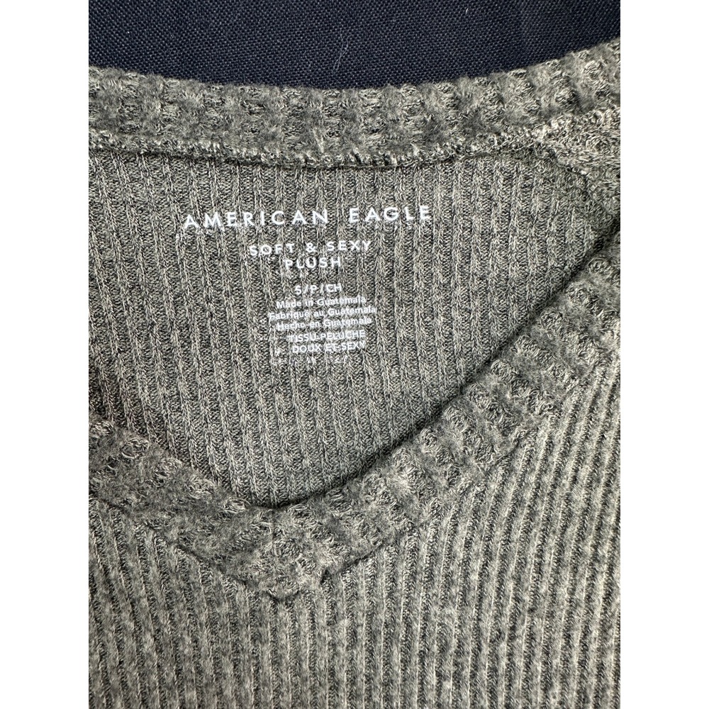 American Eagle Soft Sexy Plush Ribbed V-Neck Long Sleeve Top Olive Green Small - Picture 3 of 5